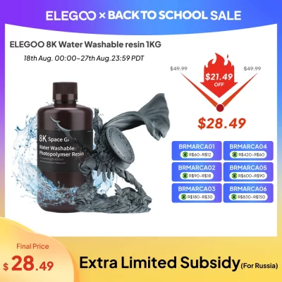 ELEGOO 8K Resina para impressora 3D 405nm Resina lavável com água Resina de cura UV Melhor para impressora 3D SATURN 2 8K Espaço cinza 1000g