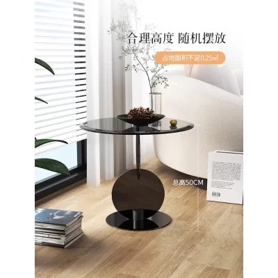 Aço inoxidável Rodada De Vidro Temperado Pequena Mesa De Café, Artesanato, Espelhado, Agregado Familiar, Varanda, Sala De Estar
