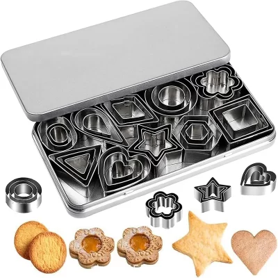 30 pçs molde de biscoito de aço inoxidável mini cortadores de biscoito conjunto coração estrela flor forma geométrica cortadores de biscoito bolo molde ferramenta de cozimento
