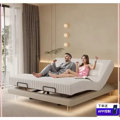 Cama esperta elétrica do Não-cabeceira da suspensão, cama dobro minimalista moderna do estilo do creme, apartamento pequeno