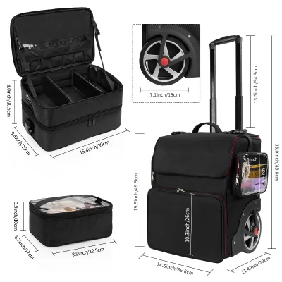 Bolsa de Cabeleireiro Relavel, 2 em 1, Grande Carrinho de Viagem, Estojo de Maquiagem com Escova, Bolsa