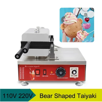 Máquina comercial elétrica de waffle, 2 peças, cone de sorvete, urso de pelúcia, mini waffle, bolo, controle de temperatura