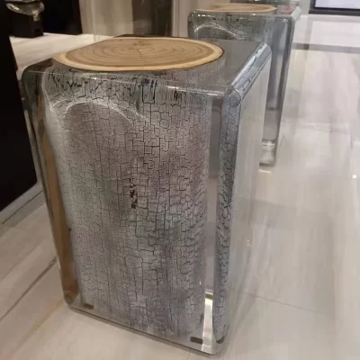 Cristal Transparente Epoxy Pier Stool, Escultura Chair Edge, chá ornamento