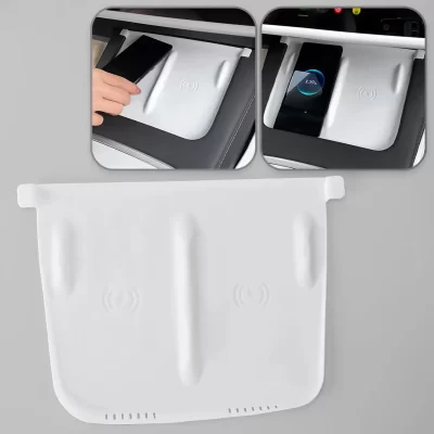 Console central do carro de carregamento sem fio almofada de silicone capa apto para tesla modelo y 3 2021-2024 branco