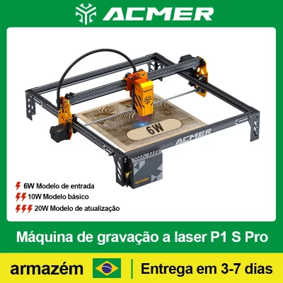 ACMER P1 S Pro Gravador a laser 6W 10W 20W Potência com WIFI Máquina de corte e gravação a laser Gravável Madeira Couro Metal lacado