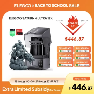 PRE-VENDA Impressora 3D ELEGOO SATURN 4 ULTRA com nivelamento automático, até 150 mm/H de alta velocidade, volume de impressão 8,62x4,84x8,6 polegadas
