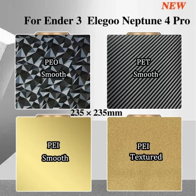 Pei folha lisa 235x235 para ender 3 elegoo netuno 4 pro pet peo Pey placa de construção magnética mola aço impressora 3d cama aquecida