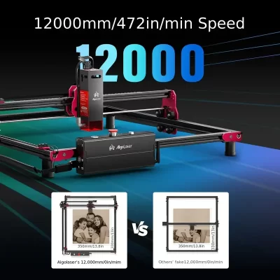 AlgoLaser DlY KlT 10 Gravador a laser com suporte para WIFI e parada de emergência Aplicativo móvel 12000 mm/min Faixa de escultura 400x400mm/400X850mm