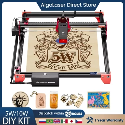 Algolaser kit diy 5w 10w marcador de saída diy desktop mini cortador gravador a laser metal/acrílico/plástico/couro/vidro/madeira/papel
