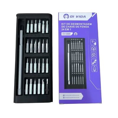 Kit Jogo Ferramenta Chave Magnética Precisão 24 Peças + Caneta de liga de alumínio Caixa Organizadora Preta