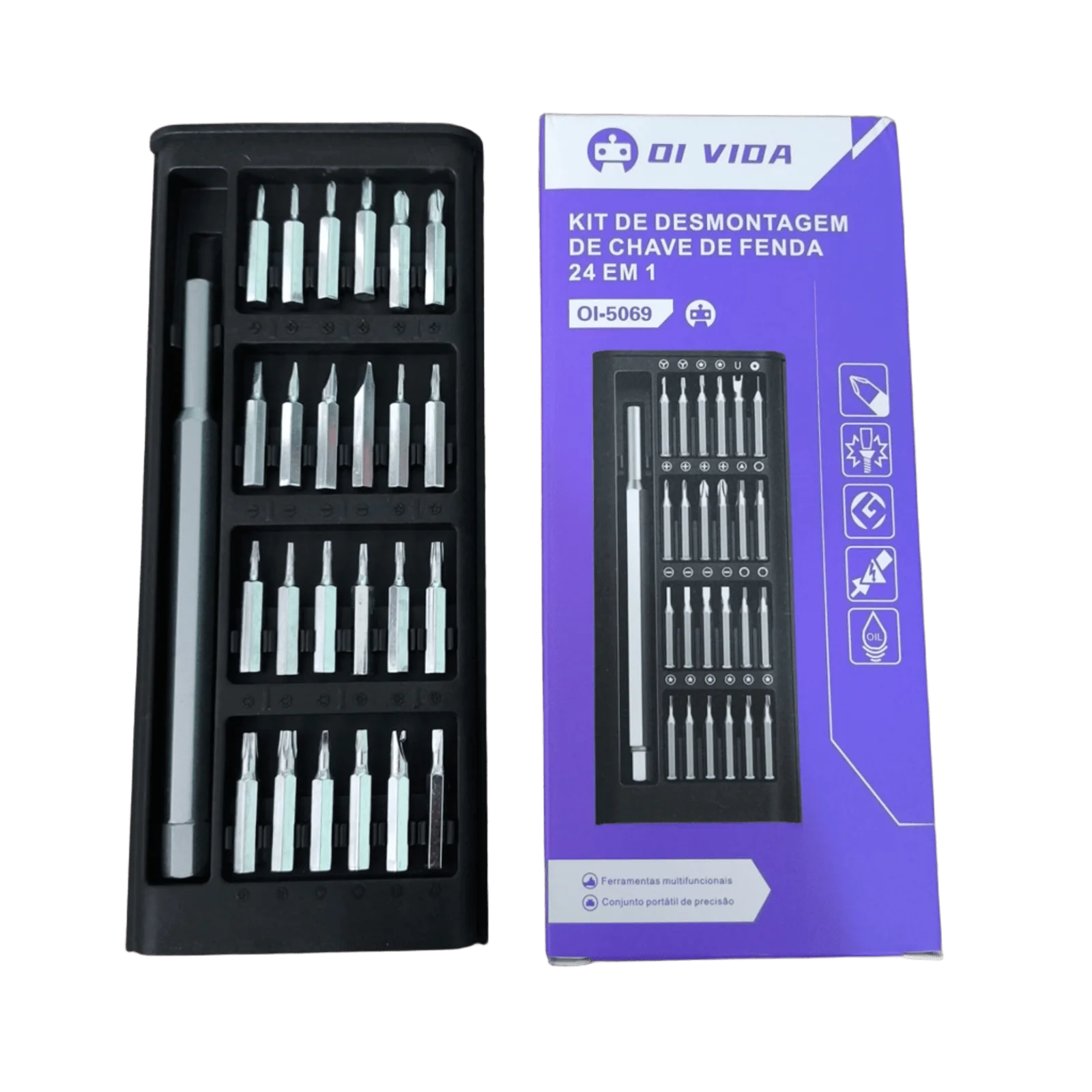 Kit Jogo Ferramenta Chave Magnética Precisão 24 Peças + Caneta de liga de alumínio Caixa Organizadora Preta