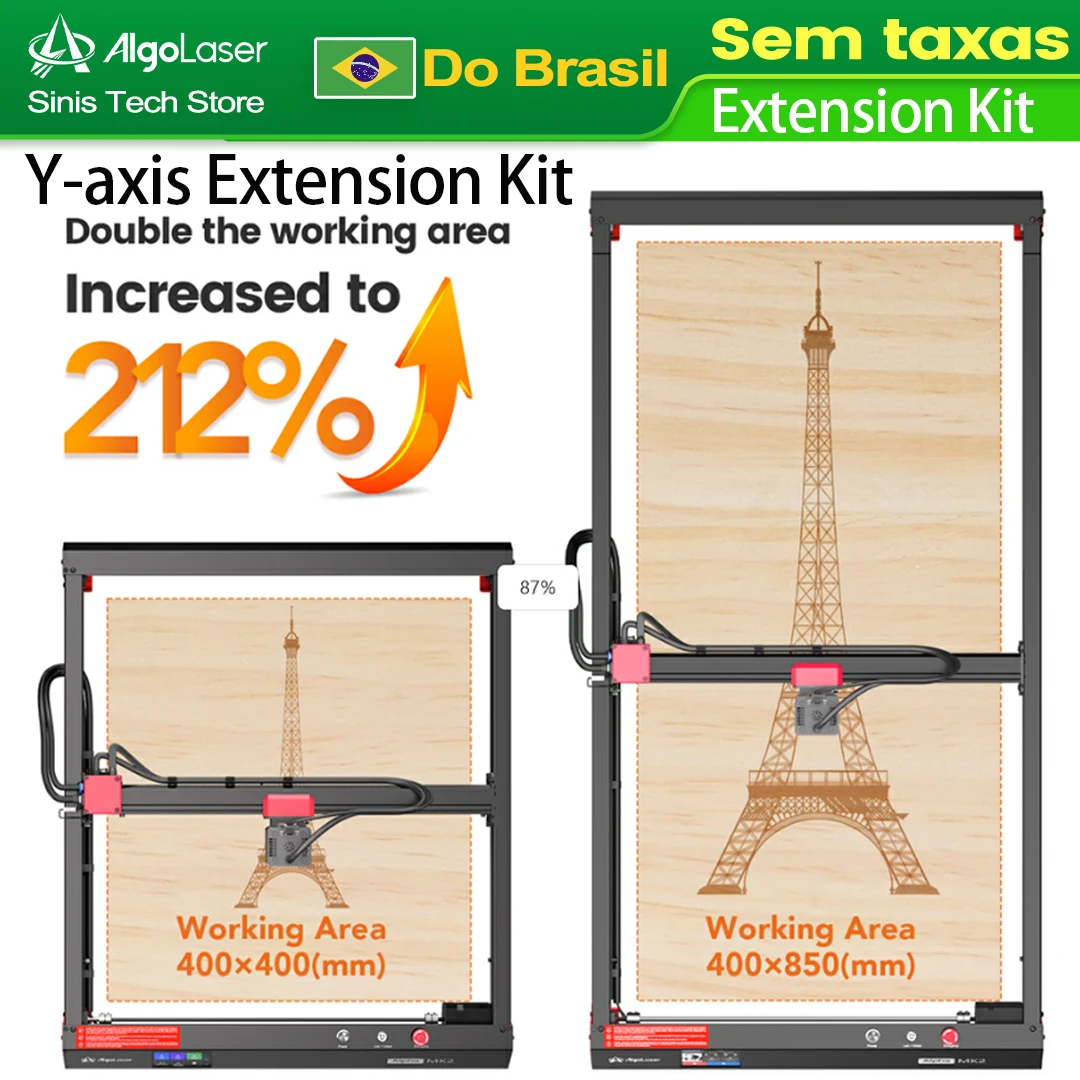 AlgoLaser Kit de extensão do eixo Y Kits de expansão de área de gravador a laser para KIT DIY MK2 Alpha MK2 40 * 85 cm Tamanho de trabalho mais longo