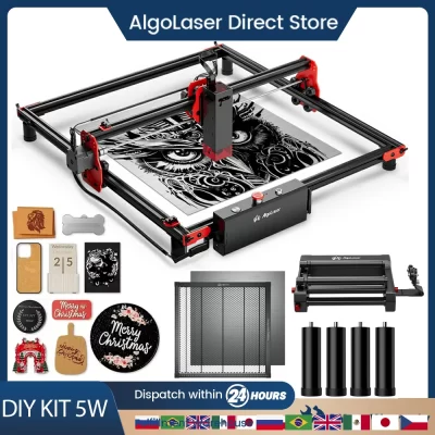 AlgoLaser 5W Gravador a laser DIY CNC Máquina de gravação com corte a laser Gravar logotipo em madeira pintada em vidro acrílico couro madeira plástico