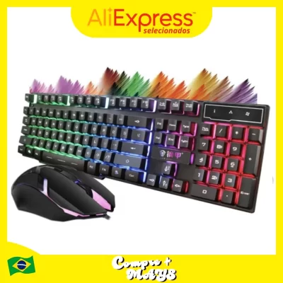 RGB Gamer Mouse and Keyboard Kit Semi Mechanical 3200DPI Multimedia M300 Peripheral for Computer with LED Lighting USB RGB PRO
