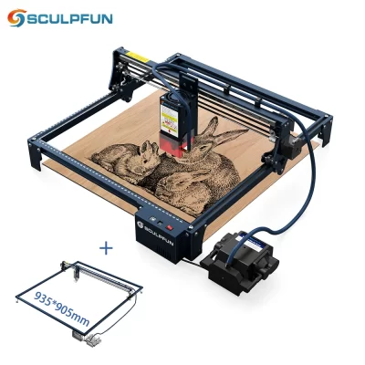 Sculpfun s30 pro max gravador a laser com sistema automático de assistência de ar 20w kit de extensão 935x905mm área de trabalho de gravação a laser