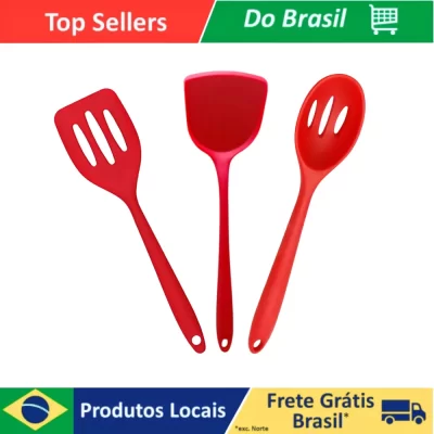 Kit Espatula Aberta + Espatula Fechada + Espatula Redonda.Utensilios de Cozinha Silicone Cabo Silicone 3 Unidades
