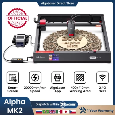2025 algolaser alpha mk2 20w cortador de gravador a laser para tela toch offline wifi 410x410mm negócios diy cnc gravador metal vidro