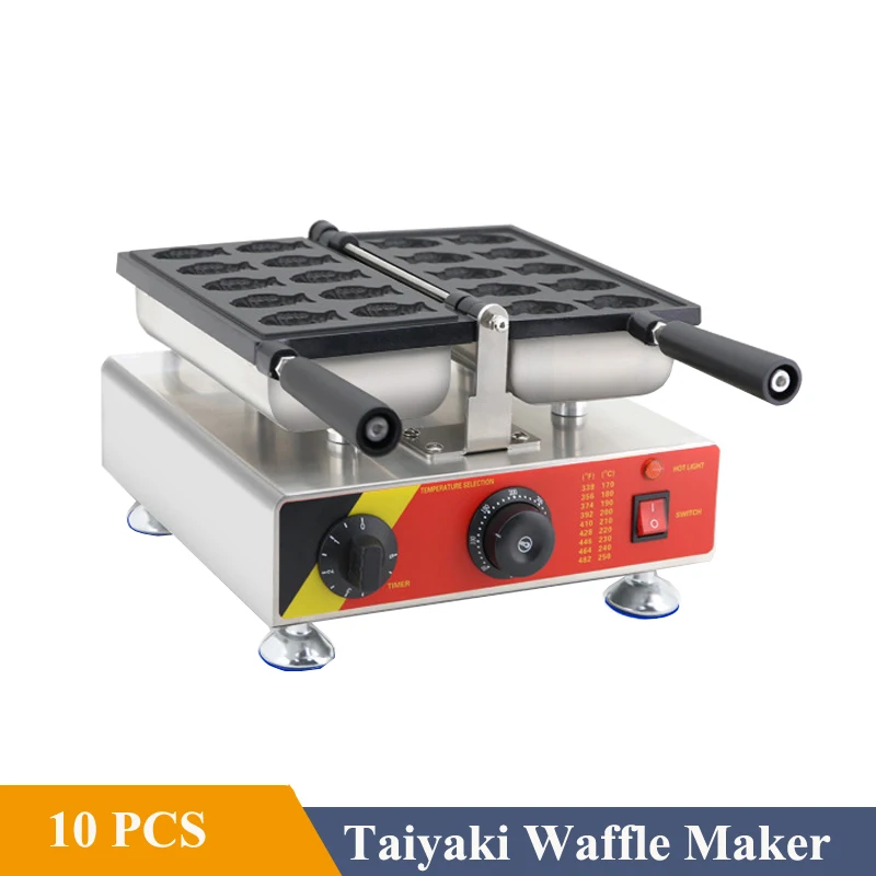 220v/110v comercial taiyaki 10 pçs fabricante de bolo pequeno mini forma de peixe máquina de waffle pequeno peixe taiyaki máquina - Image 3