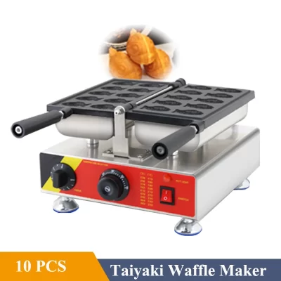220v/110v comercial taiyaki 10 pçs fabricante de bolo pequeno mini forma de peixe máquina de waffle pequeno peixe taiyaki máquina