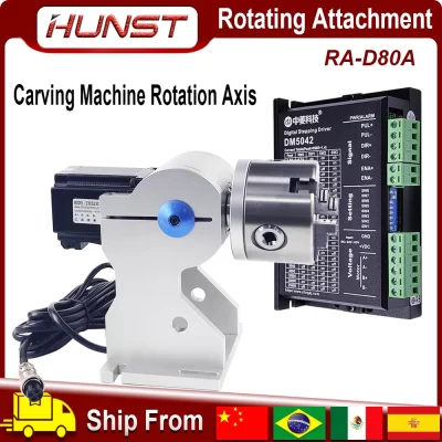 HUNST Dispositivo de fixação rotativa com diâmetro de 80 mm, pinça, três mandriles, mesa de trabalho rotativa para máquina de peças de marcação a laser
