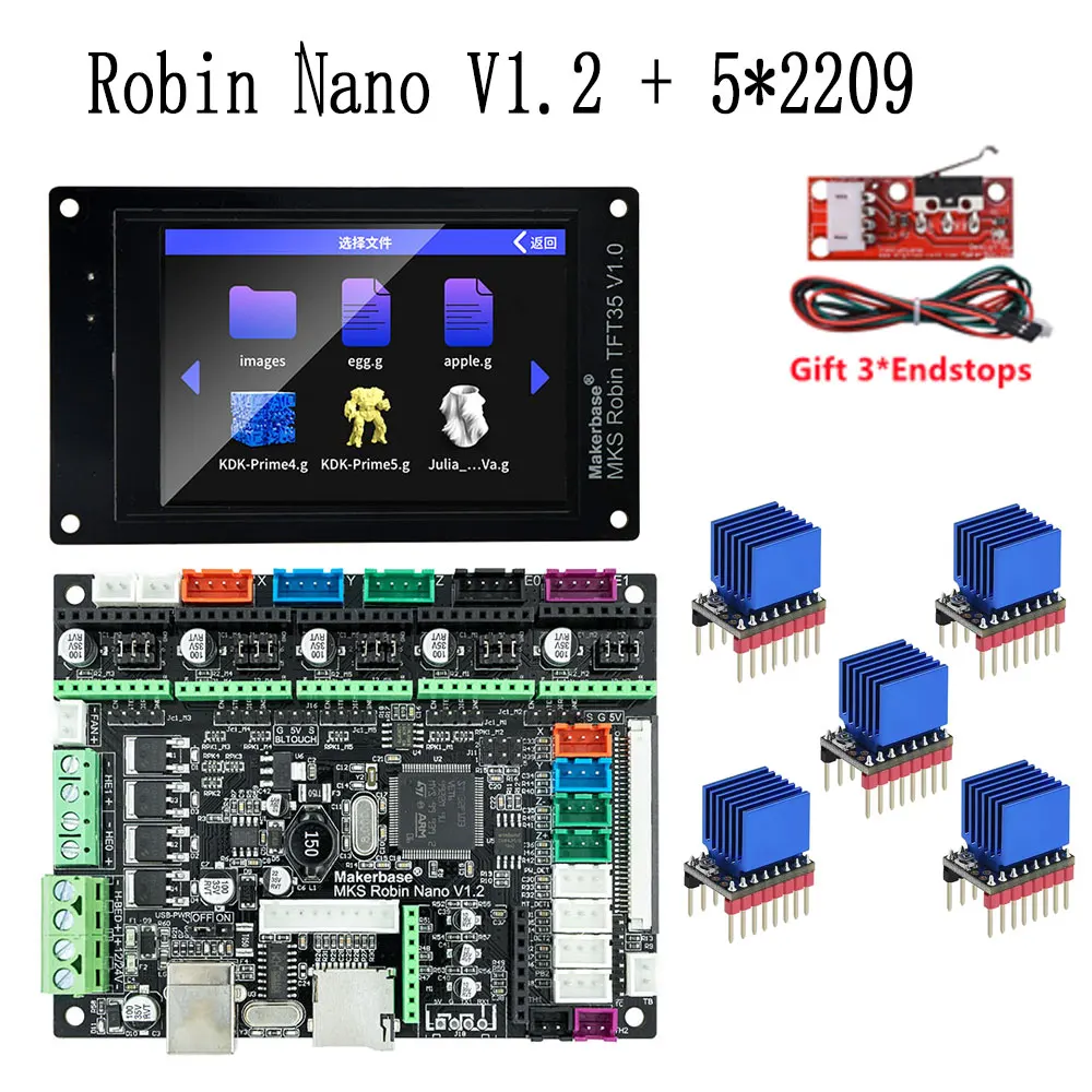 Makerbase placa-mãe mks robin nano v3 placa de controle impressora 3d kit controlador 32 bits ts35 tela toque robin nano v1.2