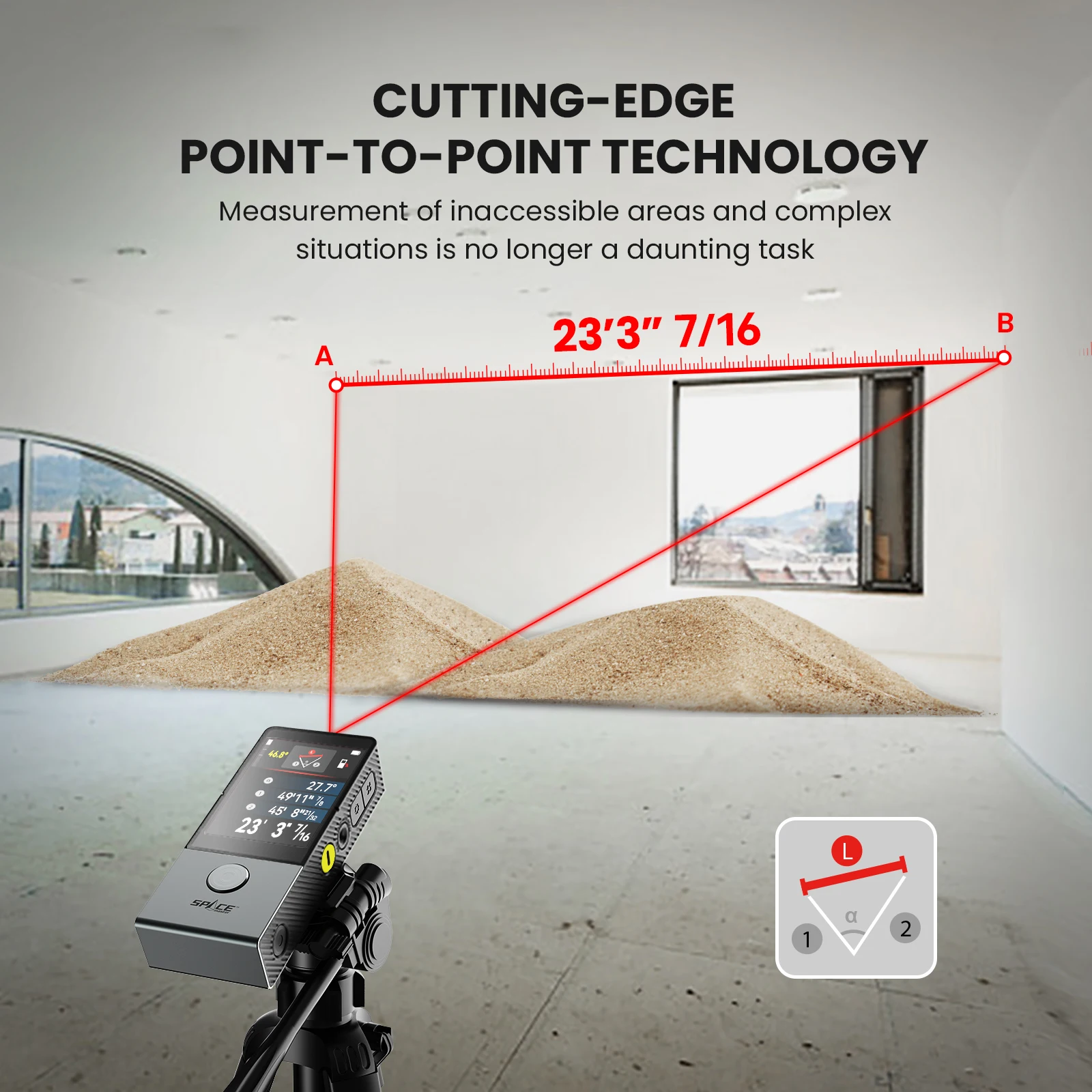 Medição de distância a laser MiLESEEY D9 Pro, 1a medida a laser do mundo com alinhamento visual, fita métrica a laser Bluetooth 100M - Image 5