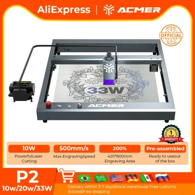 ACMER P2 33W Lasers Gravura Air Assist WIFI APP Controle CNC Woodworkers Gravura Máquina de corte a laser para madeira acrílica
