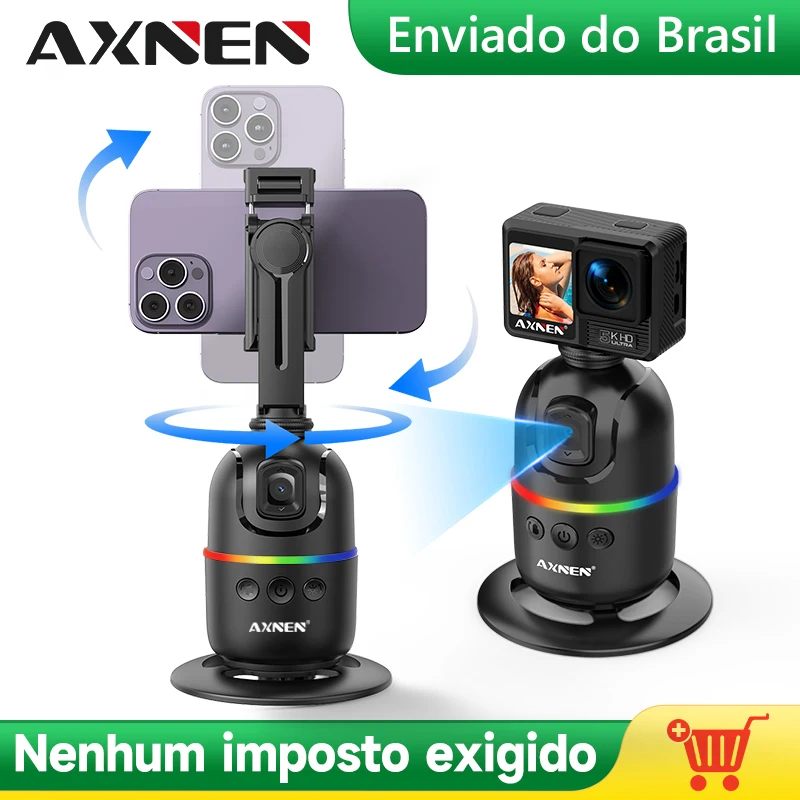 AXNEN-P03 Desktop Follow Gimbal, AI Face Tracking, Rotação 360, Estabilizador de Celular, Suporte para iPhone, Android, Câmera de Ação