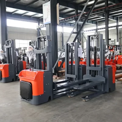 Empilhador de paletes totalmente elétrico, capacidade de 3300 lb, 9.8 pés, elevador de freio eletromagnético, transporte de empilhadeira, empilhadeira de elevação dupla