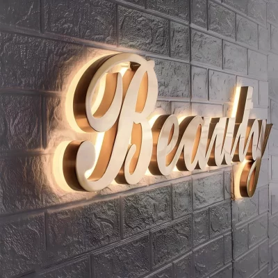 Sinal iluminado personalizado, logotipo retroiluminado personalizado, carta de pequenas empresas, logotipo 3D retroiluminado, sinal de letra de canal, sinal externo