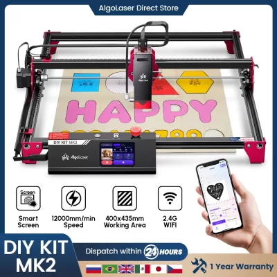 Algolaser DIYKIT MK2 10W Máquina de corte e gravação a laser com tela sensível ao toque de 3,5 "para aço inoxidável, madeira, acrílico, metal e vidro