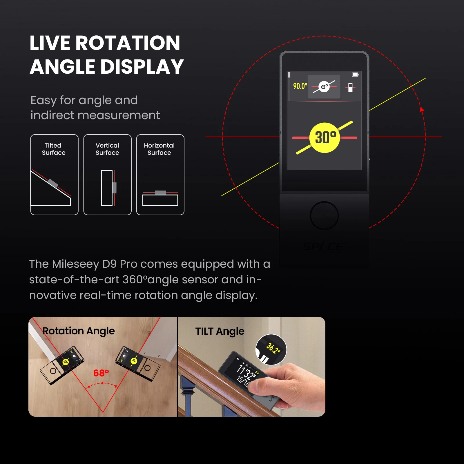 Medição de distância a laser MiLESEEY D9 Pro, 1a medida a laser do mundo com alinhamento visual, fita métrica a laser Bluetooth 100M - Image 3