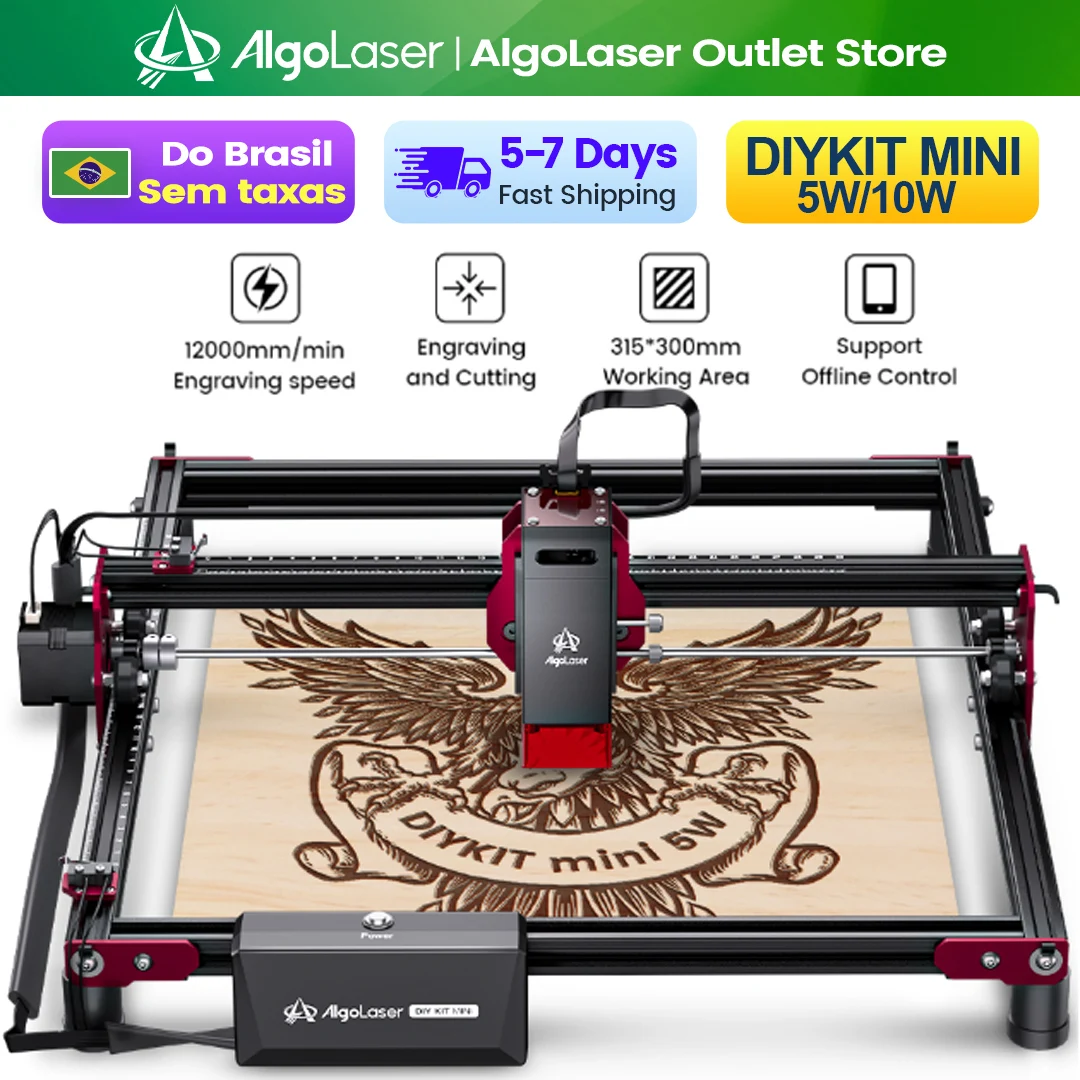 Algolaser kit diy mini 10w cortador de gravador a laser para iniciante 315*300 mesa carpintaria cnc ferramenta gravura máquina corte metal