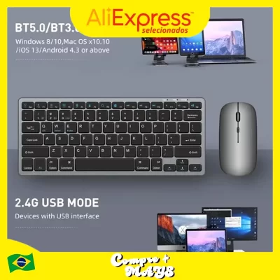Bluetooth Wireless Slim 1000DPI Keyboard and Mouse Kit Compatible with iPad, Android and iOS Compact Design, Comfortable and Practical