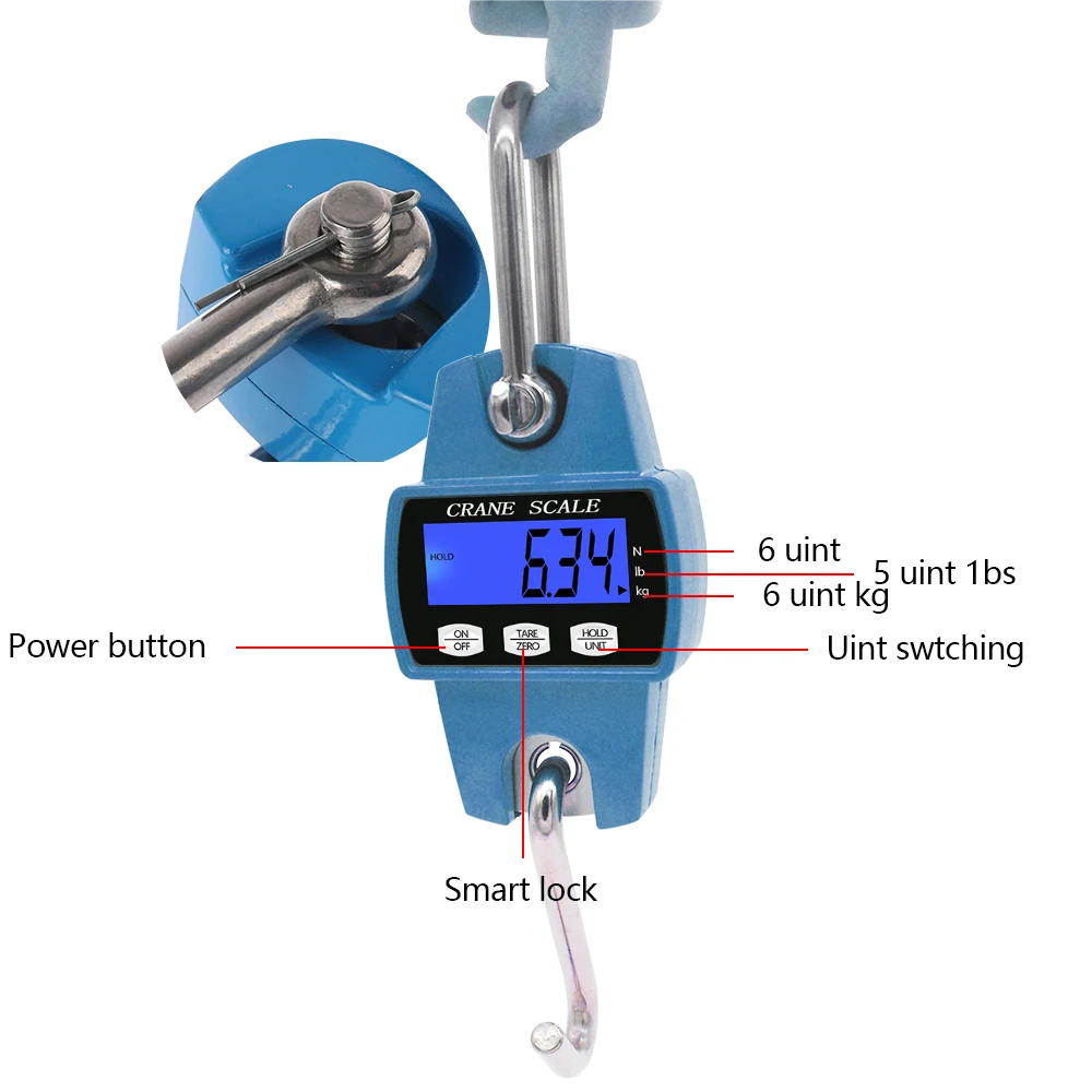 Balança de guindaste 200kg/100g 300kg/50g 500kg/100 LCD Balança de bagagem Pesada Balança de gancho de suspensão portátil de aço inoxidável - Image 3