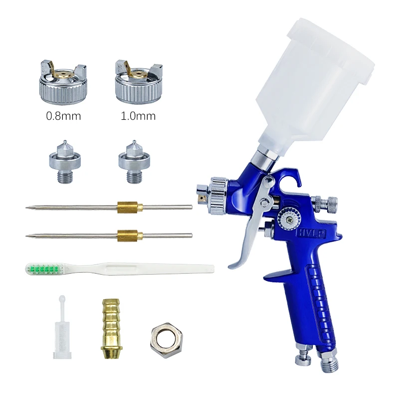 Pistolas de pulverização hvlp profissionais, bico de 0.8/1.0mm, mini pistola de pulverização de copo de 125cc, aerógrafo de gravidade, pistola pneumática para pintura de carro, aerógrafo