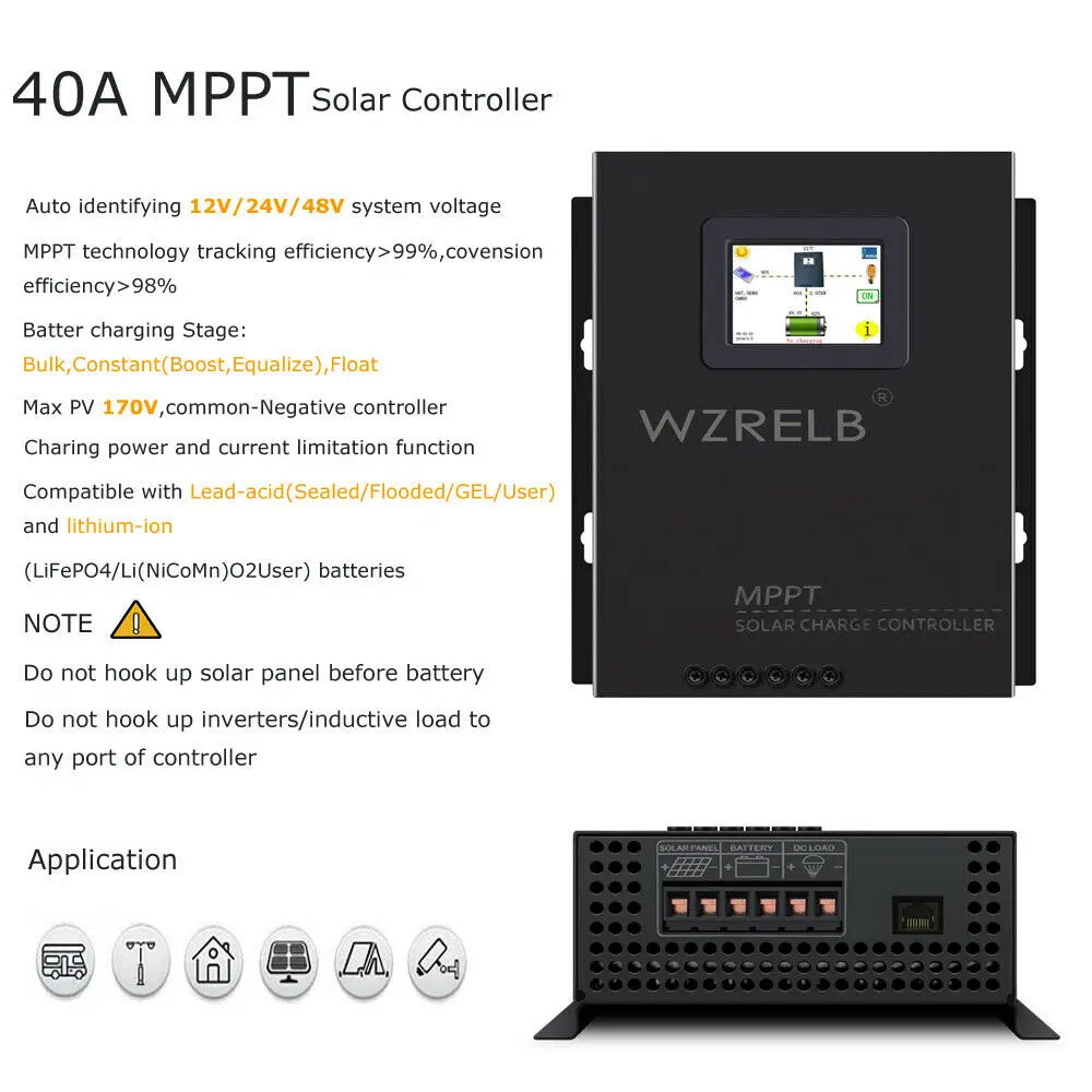 MPPT Solar Charge Controller 40A 12V/24V/48V Battery Charger Off Grid DC Generator Solar System 170V PV Solar Home - Image 5