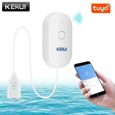 Kerui wl21 tuya inteligente detector de vazamento de água wi fi sensor de água para casa cozinha banheiro toalete tuya app monitoramento de vazamentos