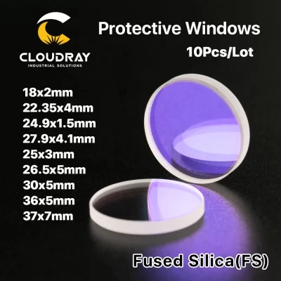 Cloudray 10 peças tamanho venda quente proteção laser óptico windows 18*2 27.9*4.1 30*5 37*7 1064nm sílica fundida de quartzo para cabeça de laser