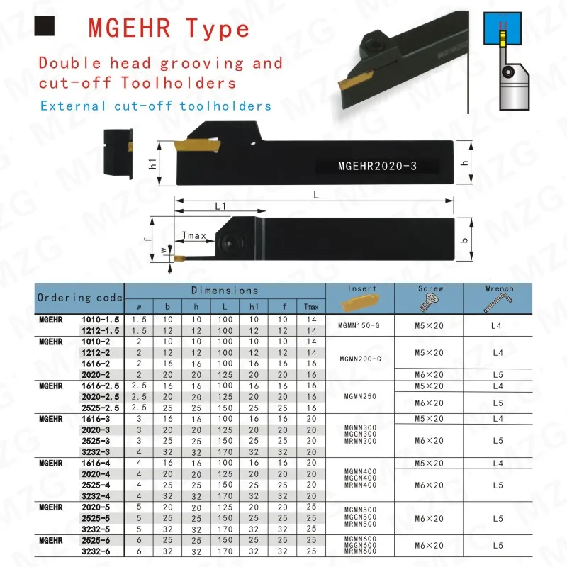Mzg mgehr mgehr1010 mgehr1212 mgehr16 mgehr2020 2525 1.5/2/2.5/3/4/5mm suporte de ferramenta de torneamento de ranhura externa barra chata cnc - Image 6