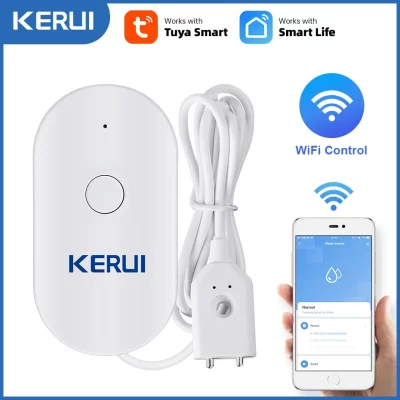 Kerui wi fi sensor de água casa inteligente cozinha detector vazamento água tuya app monitoramento de vazamentos notificação telefone alarme segurança