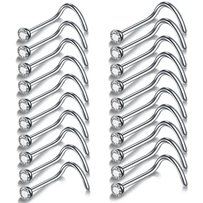 100 pçs/lote 18g 20g narina piercings cz cristal piercing nariz parafuso prisioneiro de aço inoxidável estrela nariz anéis nariz piercing corpo jóias