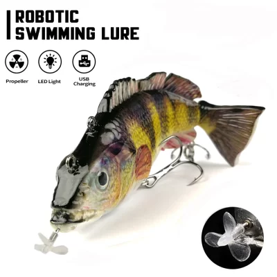 Iscas de natação robóticas 130mm 4 segmentos swimbait 35/54g pesca wobblers elétricos automáticos usb recarregável luz led para baixo pique