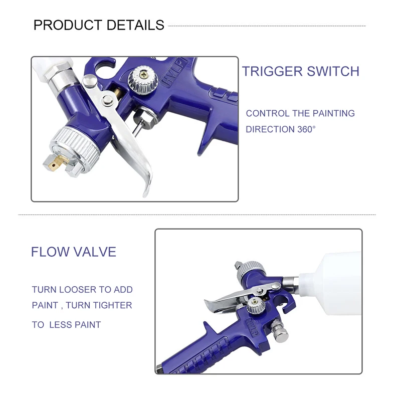 Pistolas de pulverização hvlp profissionais, bico de 0.8/1.0mm, mini pistola de pulverização de copo de 125cc, aerógrafo de gravidade, pistola pneumática para pintura de carro, aerógrafo - Image 5