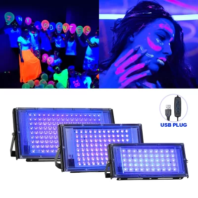 Holofote uv led 50w 100w 150w 395nm 400nm, à prova d'água, fluorescente, festa, discoteca, lâmpada ultravioleta, led, usb, palco, luz negra