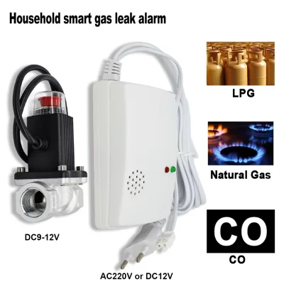 Sensor de vazamento de gás combinado, detector de gás natural e monóxido de carbono, plug-in, propano, lpg, alarme para cozinha com válvula solenóide de gás