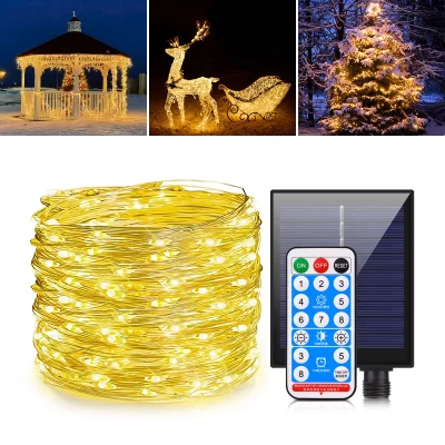 100m 50m led luzes da corda fio de cobre com 1200mah bateria grande capacidade painel solar ao ar livre jardim quintal casa festa festival