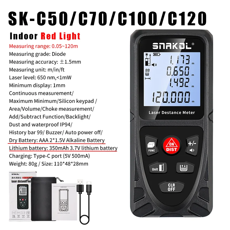 Snakol medidor de distância a laser 40m 50m 70m 100m 120m telêmetro digital trena roleta régua fita de medição de distância - Image 3