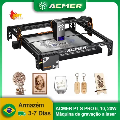 ACMER P1 S PRO 20W 10W 6W gravador a laser suporte WiFi giroscópio máquina de corte gravável madeira laca metal