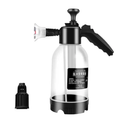 Garrafa pulverizadora de pressão de 2l com alça ergonômica, à prova de vazamento, pulverizador de espuma de neve, garrafa de bomba de água com 2 bicos de substituição